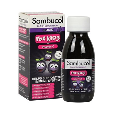 【英国直邮】Sambucol 儿童黑接骨木糖浆 添加VC 提增儿童免疫 120ml 4瓶装